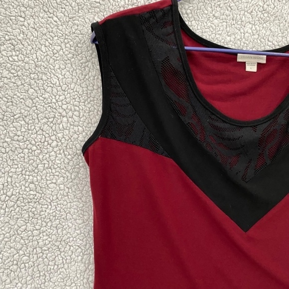 Vivian Wong Tank Top, Womens Large Purple Black Laced Neckline Vintage - Picture 7 of 8